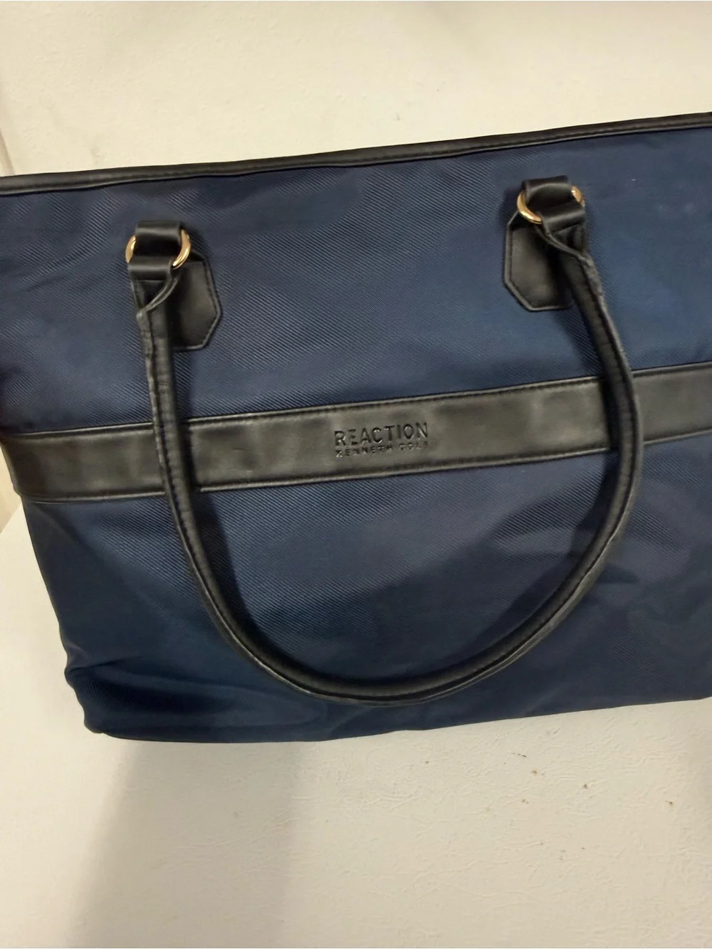 Kenneth Cole Reaction Navy Quilted Shoulder Tote with Gold Trim
